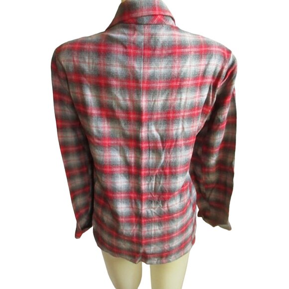 Vintage Women's Flannel Jacket Medium Shadow Plaid 1950's Handmade Chore Cotton - Picture 4 of 8